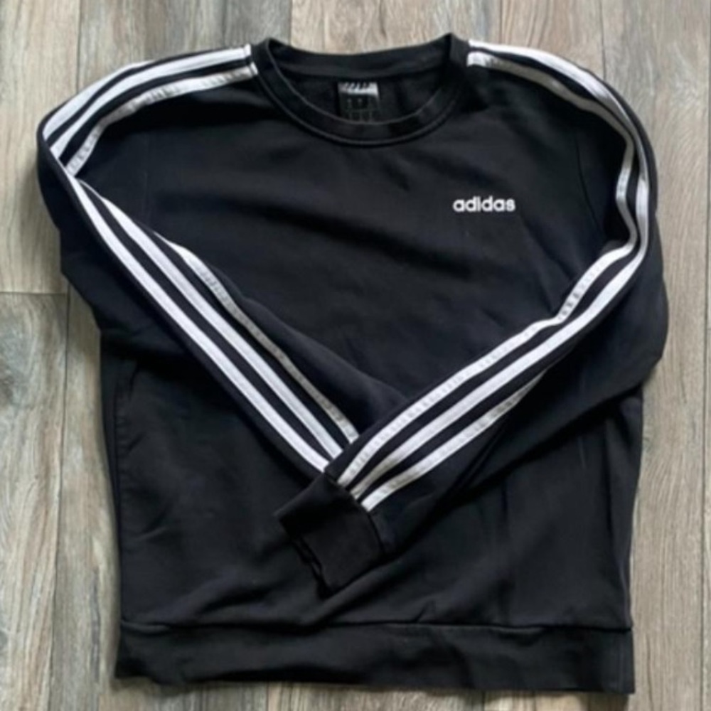 Adidas Women’s black striped crew neck sweatshirt Size M